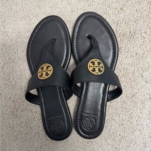 Tory Burch Black Sandals with Gold Logo